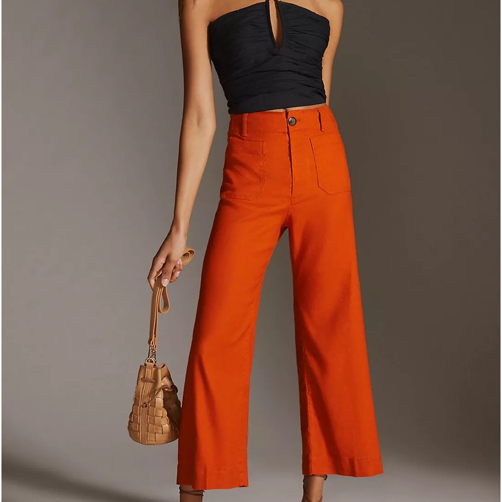 The Collette cropped linen wide leg pants Maeve by Anthropologie
